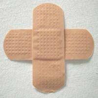 Two plasters in the shape of the first aid cross symbol