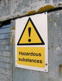 lockable COSHH area with hazardous substances sign on exterior