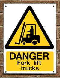 safety sign warning of fork lift trucks lifting equipment 