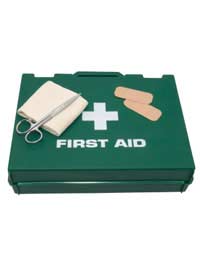first aid kit with bandages and scissors